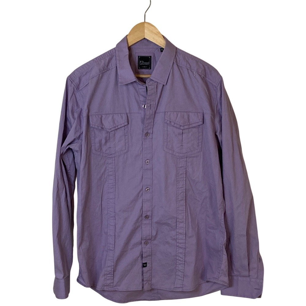 7 Diamonds Mens Double Pocket Lavender Long Sleeve Button Up Shirt Size XL